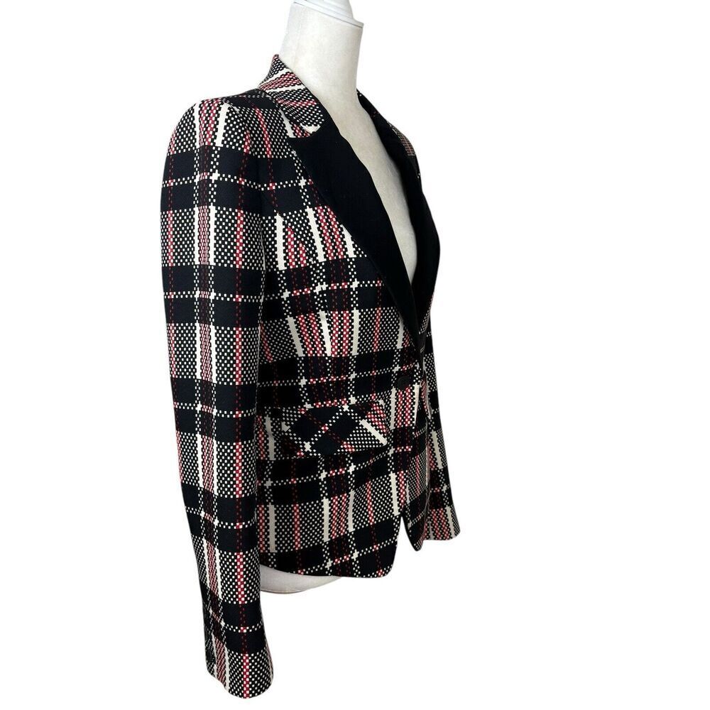 1.State Blazer Womens Size 4 Black Red Digital Plaid Fitted Preppy Vintage Y2K - Picture 8 of 14